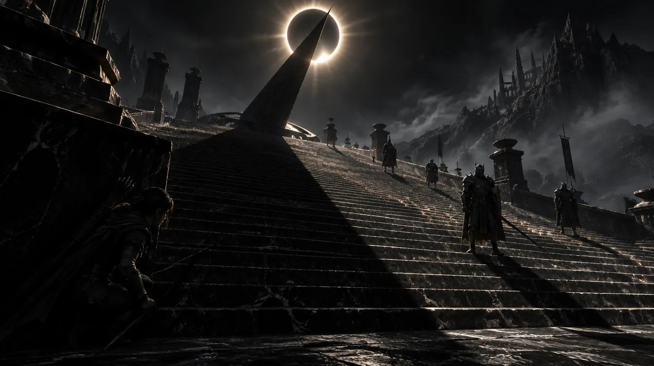 Gnomon Steps: tangga jam matahari raksasa dengan pita bayangan panjang.